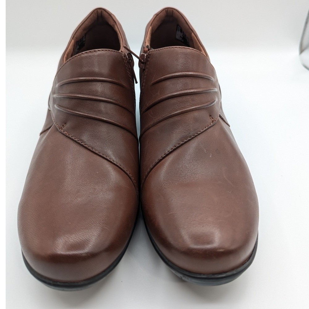 Clarks Collection Brown Leather Pleated Ankle Booties Block Heel Size 9 M